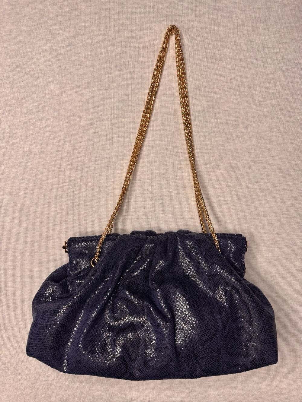 Urban Expressions Keri Vegan Leather Ruched Clutch Bag with Gold Chain Strap